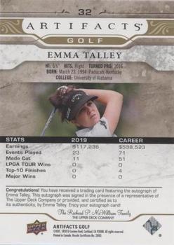 2021 Upper Deck Artifacts - Gold Spectrum Autographs #32 Emma Talley Back