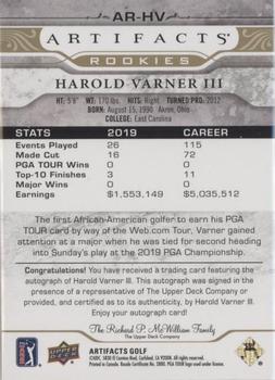 2021 Upper Deck Artifacts - Rookies Autographs Gold #AR-HV Harold Varner III Back