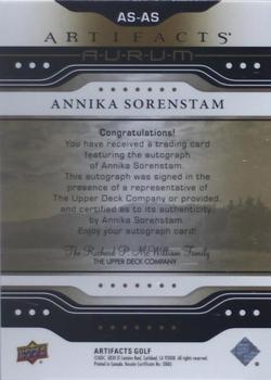 2021 Upper Deck Artifacts - Aurum Signatures #AS-AS Annika Sorenstam Back