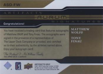 2021 Upper Deck Artifacts - Aurum Signatures Dual #ASD-FW Matthew Wolff / Tony Finau Back