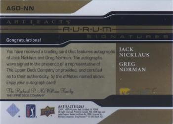 2021 Upper Deck Artifacts - Aurum Signatures Dual #ASD-NN Jack Nicklaus / Greg Norman Back