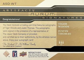 2021 Upper Deck Artifacts - Aurum Signatures Dual #ASD-WT Tiger Woods / Justin Thomas Back