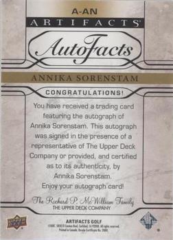 2021 Upper Deck Artifacts - AutoFacts #A-AN Annika Sorenstam Back