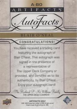 2021 Upper Deck Artifacts - AutoFacts #A-BO Blair O'Neal Back