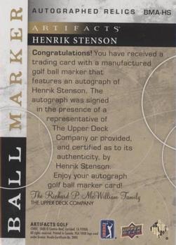 2021 Upper Deck Artifacts - Ball Marker Signatures #BMA-HS Henrik Stenson Back