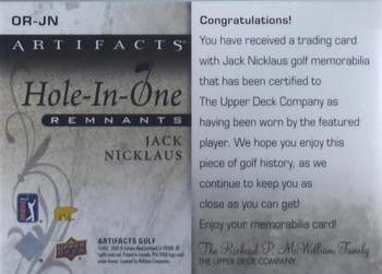 2021 Upper Deck Artifacts - Hole-in-One Remnants Premium #OR-JN Jack Nicklaus Back