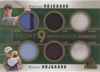 2021 SP Game Used - Front 9 Triple Swatch Combos #F93-HH Rasmus Hojgaard / Nicolai Hojgaard Front