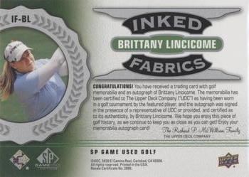 2021 SP Game Used - Inked Fabrics #IF-BL Brittany Lincicome Back