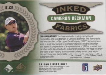 2021 SP Game Used - Inked Fabrics Spectrum #IF-CB Cameron Beckman Back