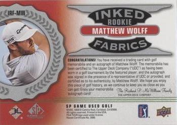 2021 SP Game Used - Inked Rookie Fabrics #IRF-MW Matthew Wolff Back
