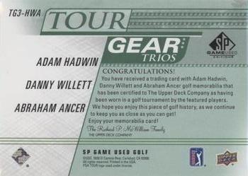 2021 SP Game Used - Tour Gear Trios Green #TG3-HWA Adam Hadwin / Danny Willett / Abraham Ancer Back