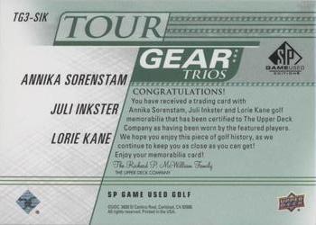 2021 SP Game Used - Tour Gear Trios Green #TG3-SIK Annika Sorenstam / Juli Inkster / Lorie Kane Back