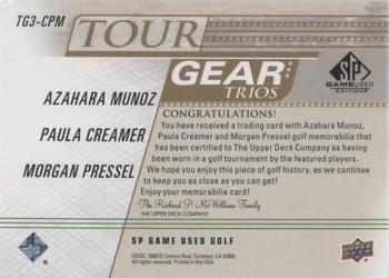 2021 SP Game Used - Tour Gear Trios Gold #TG3-CPM Azahara Munoz / Paula Creamer / Morgan Pressel Back