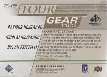 2021 SP Game Used - Tour Gear Trios Gold #TG3-FHH Rasmus Hojgaard / Nicolai Hojgaard / Dylan Frittelli Back