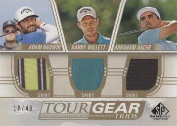 2021 SP Game Used - Tour Gear Trios Gold #TG3-HWA Adam Hadwin / Danny Willett / Abraham Ancer Front