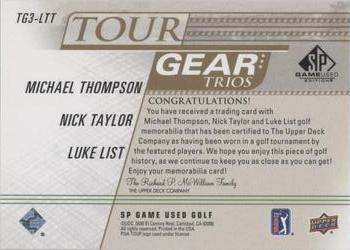 2021 SP Game Used - Tour Gear Trios Gold #TG3-LTT Michael Thompson / Nick Taylor / Luke List Back