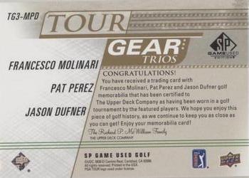 2021 SP Game Used - Tour Gear Trios Gold #TG3-MPD Francesco Molinari / Jason Dufner / Pat Perez Back