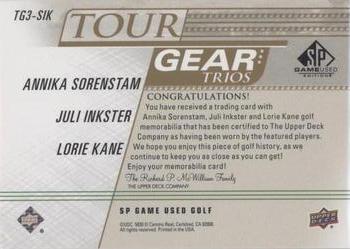 2021 SP Game Used - Tour Gear Trios Gold #TG3-SIK Annika Sorenstam / Juli Inkster / Lorie Kane Back