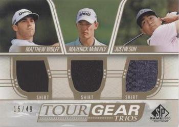 2021 SP Game Used - Tour Gear Trios Gold #TG3-SMW Matthew Wolff / Maverick McNealy / Justin Suh Front