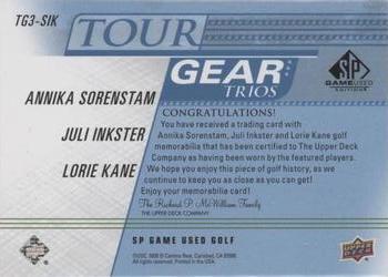 2021 SP Game Used - Tour Gear Trios Blue #TG3-SIK Annika Sorenstam / Juli Inkster / Lorie Kane Back