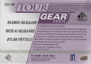 2021 SP Game Used - Tour Gear Trios Purple #TG3-FHH Rasmus Hojgaard / Nicolai Hojgaard / Dylan Frittelli Back