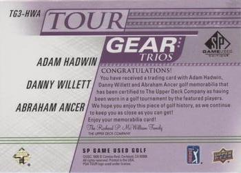 2021 SP Game Used - Tour Gear Trios Purple #TG3-HWA Adam Hadwin / Danny Willett / Abraham Ancer Back