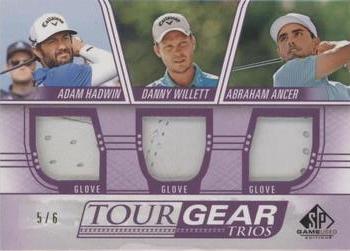 2021 SP Game Used - Tour Gear Trios Purple #TG3-HWA Adam Hadwin / Danny Willett / Abraham Ancer Front