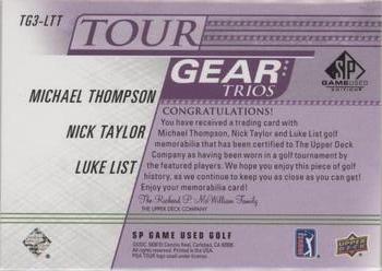 2021 SP Game Used - Tour Gear Trios Purple #TG3-LTT Michael Thompson / Nick Taylor / Luke List Back