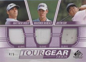 2021 SP Game Used - Tour Gear Trios Purple #TG3-SMW Matthew Wolff / Maverick McNealy / Justin Suh Front