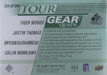 2021 SP Game Used - Tour Gear Quads Green #TG4-WTDM Tiger Woods / Bryson DeChambeau / Justin Thomas / Collin Morikawa Back