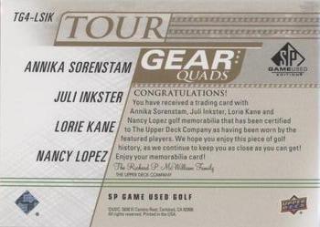 2021 SP Game Used - Tour Gear Quads Gold #TG4-LSIK Annika Sorenstam / Juli Inkster / Lorie Kane / Nancy Lopez Back