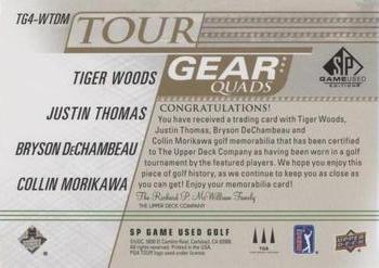 2021 SP Game Used - Tour Gear Quads Gold #TG4-WTDM Tiger Woods / Bryson DeChambeau / Justin Thomas / Collin Morikawa Back