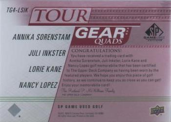 2021 SP Game Used - Tour Gear Quads Red #TG4-LSIK Annika Sorenstam / Juli Inkster / Lorie Kane / Nancy Lopez Back