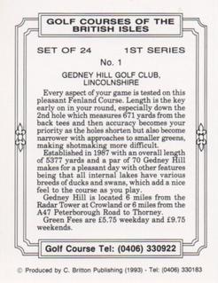 1993 C. Britton Publishing Golf Courses of the British Isles #1 Gedney Hill Golf Club, Lincolnshire Back