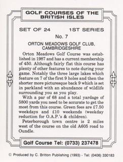 1993 C. Britton Publishing Golf Courses of the British Isles #7 Orton Meadows Golf Club, Cambridgeshire Back