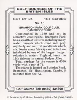 1993 C. Britton Publishing Golf Courses of the British Isles #16 Brampton Park Golf Club, Cambridgeshire Back