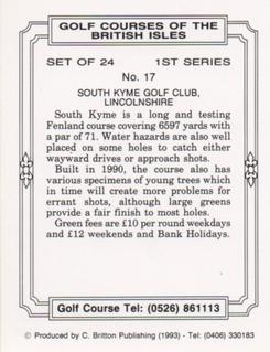 1993 C. Britton Publishing Golf Courses of the British Isles #17 South Kyme Golf Club, Lincolnshire Back