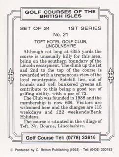 1993 C. Britton Publishing Golf Courses of the British Isles #21 Toft Hotel Golf Club, Lincolnshire Back