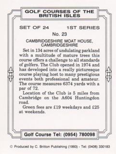 1993 C. Britton Publishing Golf Courses of the British Isles #23 Cambridgeshire Moat House, Cambridgeshire Back