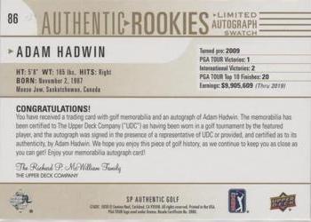 2021 SP Authentic - Limited #86 Adam Hadwin Back