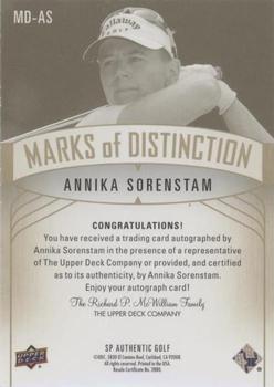 2021 SP Authentic - Marks of Distinction #MD-AS Annika Sorenstam Back
