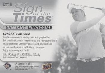 2021 SP Authentic - Sign of the Times Inscriptions #SOTT-BL Brittany Lincicome Back