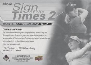 2021 SP Authentic - Sign of the Times 2 #ST2-AK Danielle Kang / Brittany Altomare Back