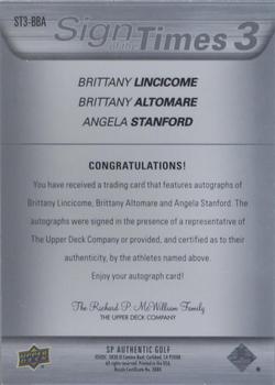 2021 SP Authentic - Sign of the Times 3 #ST3-BBA Brittany Lincicome / Brittany Altomare / Angela Stanford Back