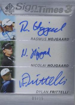 2021 SP Authentic - Sign of the Times 3 #ST3-RND Rasmus Hojgaard / Nicolai Hojgaard / Dylan Frittelli Front