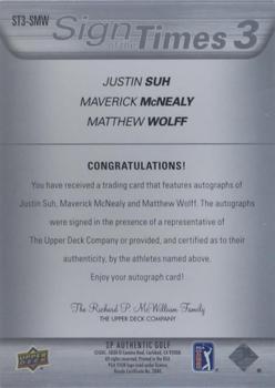 2021 SP Authentic - Sign of the Times 3 #ST3-SMW Justin Suh / Maverick McNealy / Matthew Wolff Back