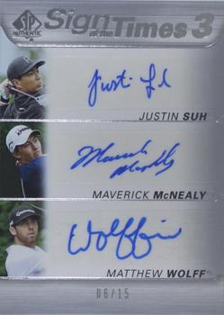 2021 SP Authentic - Sign of the Times 3 #ST3-SMW Justin Suh / Maverick McNealy / Matthew Wolff Front