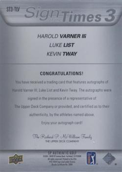 2021 SP Authentic - Sign of the Times 3 #ST3-TLV Harold Varner III / Luke List / Kevin Tway Back