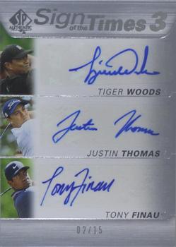 2021 SP Authentic - Sign of the Times 3 #ST3-WFT Tiger Woods / Justin Thomas / Tony Finau Front