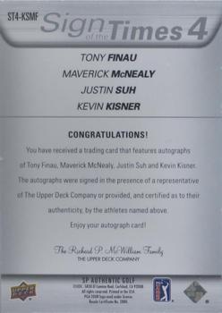 2021 SP Authentic - Sign of the Times 4 #ST4-KSMF Tony Finau / Maverick McNealy / Justin Suh / Kevin Kisner Back